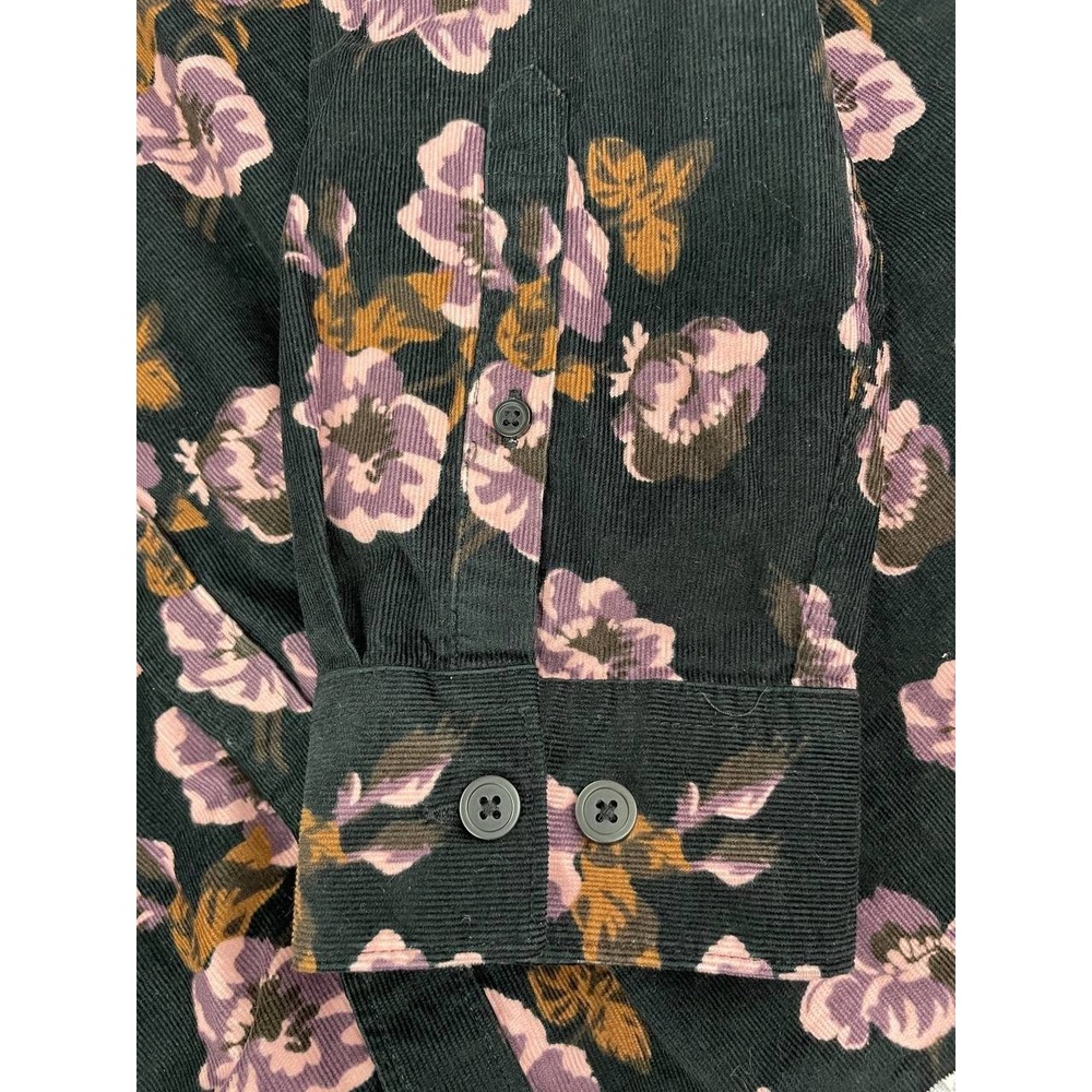 Express Corduroy Button Down Shirt Mens XL Black Floral Long Sleeve Stretch - Picture 7 of 10